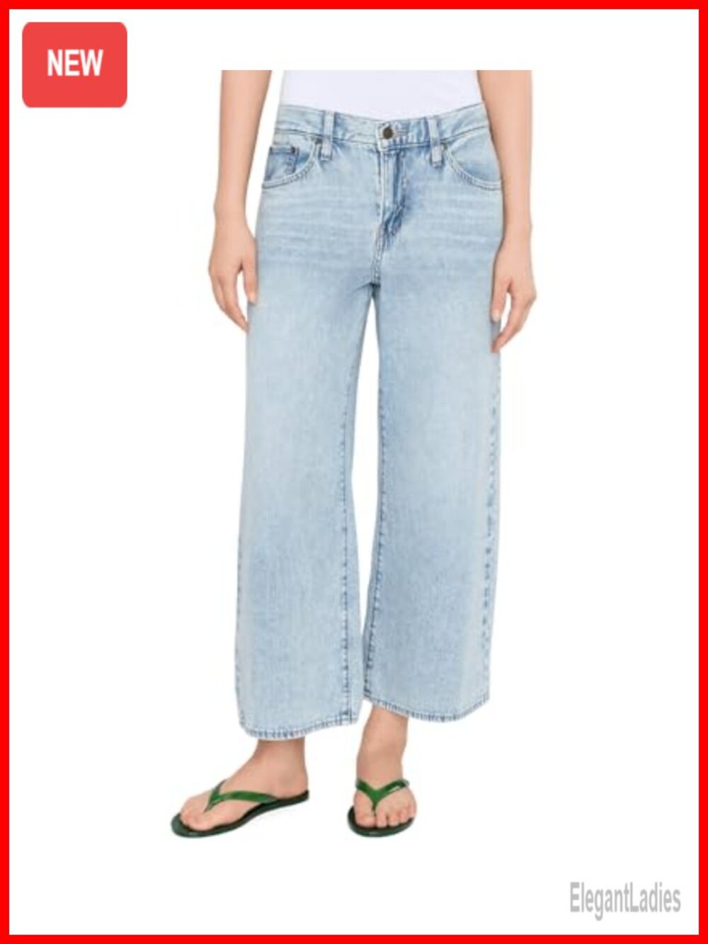 Women's Wide Leg Ankle Jeans Mid Rise Cotton